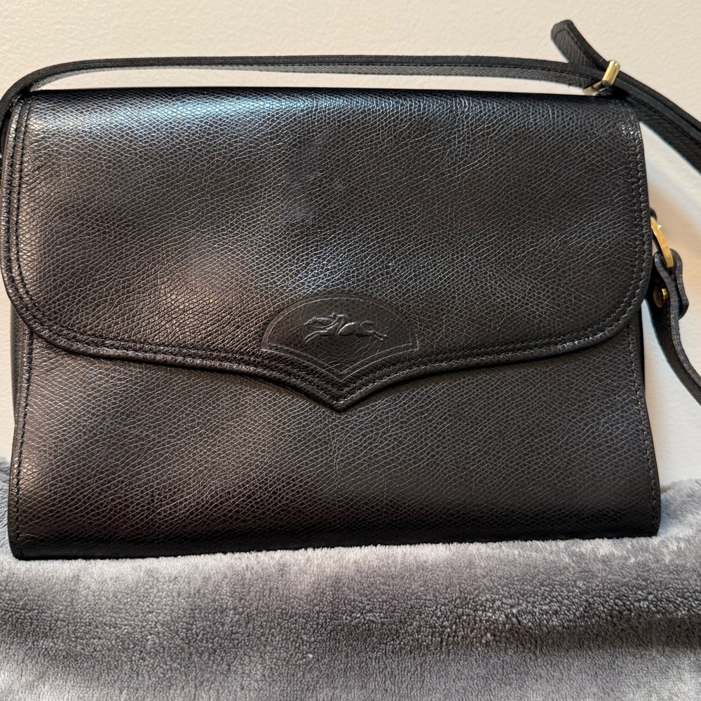 Vintage Longchamp Black Leather Crossbody Bag